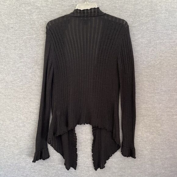 Express Y2K Ruffle Open Knit Long Cardigan Size M Black Sheer Witchy Bell Sleeve - Picture 10 of 15